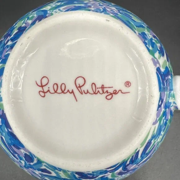 Lilly Pulitzer Mugs Coffee Tea Cups Lion Around Hidden Cat Face Blue Purple - Picture 8 of 11